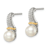 Shey Couture Sterling Silver Rhodium-plated with 14K Accent 7-8mm Freshwater Cultured Pearl Post Dangle Earrings